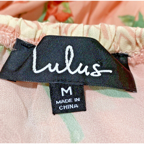 Lulus M Peachy Pink Off The Shoulder Peasant Style Sun Dress Floral Ruffles Lace - Picture 10 of 10